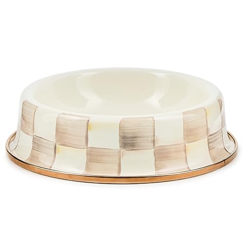 MACKENZIE-CHILDS Enamel Pet Dish, Small, Brown-and-White Mocha Check
