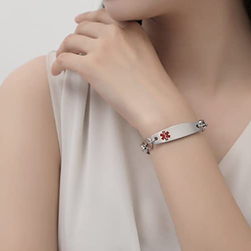 mnmoom 7 1/2 in Heart Medical Alert Bracelets for Women Stainless Steel id bracelets with Free custom engraving4