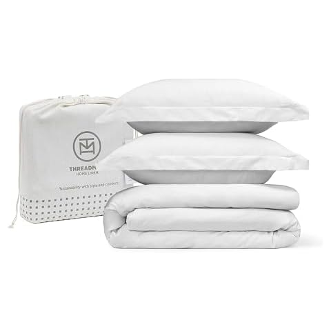 Threadmill White Duvet Cover King Size Bedding Set, Breathable Comforter Cover, Soft 3-Pc Cotton King Duvet Cover Set with 2 Pillow Shams, Button Closure & Corner Ties Fits Cal King Duvet Cover Cover