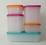 Tupperware Gefrier-Behälter 2X 450ml Orange klein + 1x 1L Türkis flach + 2X 1,1L Pink hoch EIS-Kristall Eiskristall