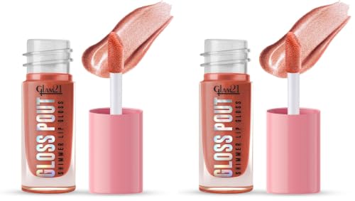 Image of Glam21 Gloss Pout Shimmer Lip Gloss| High Shine |Glossy Finish |Soft & Hydrating Lips | Non-sticky texture | Lightweight | Glass-like shine | Bare Nude-Nude| 7gm (Pack of 2)