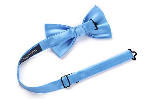 Image of HISDERN Bow Ties for Men Solid Color Pre-Tie Bow Tie and Pocket Square Set Classic Formal Tuxedo Bowties for Wedding Party