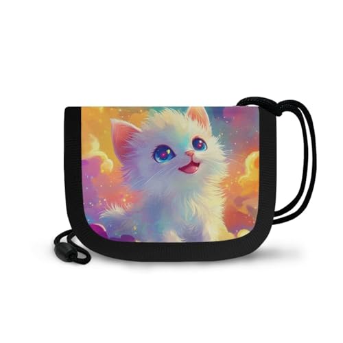 Cute Cat Girls Bifold Wallets Lightweight Toddlers Wallets Small Bifold Wallet with Card Holder Coin Pouch Mini Purses for Storage Kids Gifts