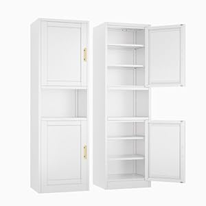 Tall Narrow Storage Cabinet 66.93″ H Tall Bathroom Cabinet Metal Pantry Cabinets, 4 Adjustable Shelves for Kitchen, Home Office, Living Room, Dinning Room (20 inches Wide White)
