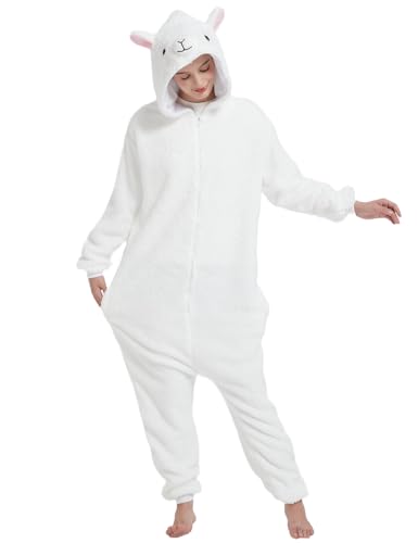 ABENCA Lamb Onesie Adult Animal Costume Women Pajamas One Piece Sleepwear Cospaly Halloween Christmas.Lamb.M
