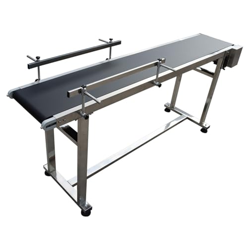BEILOCKERY 70.9 inch PVC Belt Conveyor 11.8 inch Width Double Guardrails Stainless Steel Frames Belt Conveyor for Conveying Bottles Metal Plastic Bags Cartons 110V 120W