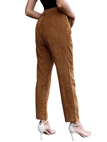 SweatyRocks Women's Casual High Waisted Straight Leg Corduroy Work Pants with Slant Pocket2