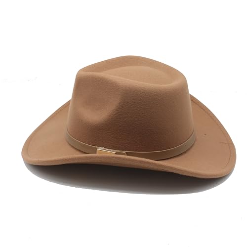 Image of LIDHAY Women Men Classic Felt Wide Brim Western Cowboy Cowgirl Hat with Belt Buckle