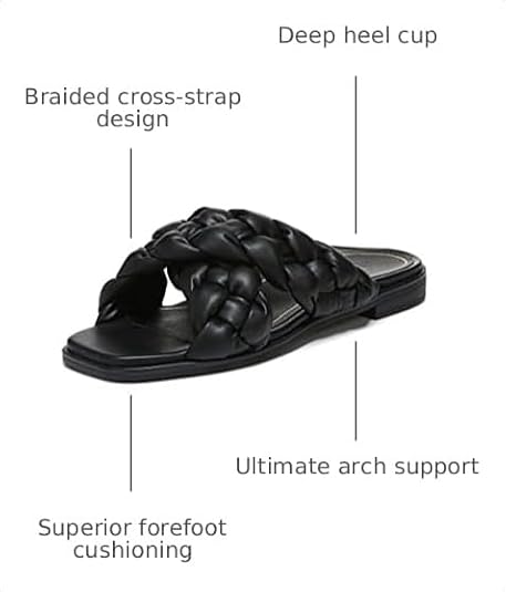 Vionic Women's Braided Vio-Motion Insole Slide Sandal- Supportive Dressy Flat Sandals That Includes an Orthotic Insole and Cushioned Outsole for Arch Support, Medium and Wide Fit