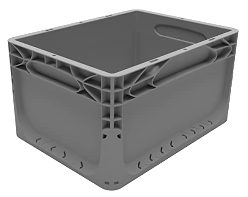 Solent Plastics Euro Stacking Container 20 Litre - 400 x 300 x 220mm - Available in 4 x Colours - Glass Recycling Box Outdoor, Under Sink Storage Boxes, Bicycle Box for Rear Rack (Grey)