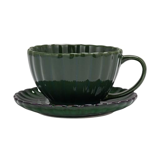 Taza de cerámica de 10 onzas con platillo verde miniatura 4