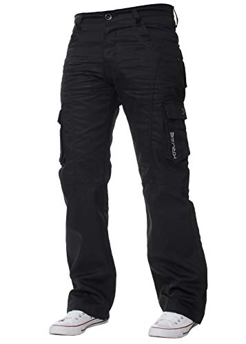 Hommes Kruze RECOUVERT Combat Cargo Jeans Noir délavé foncé Jeans Pantalon Grand Tailles - Noir, 32W x 34L