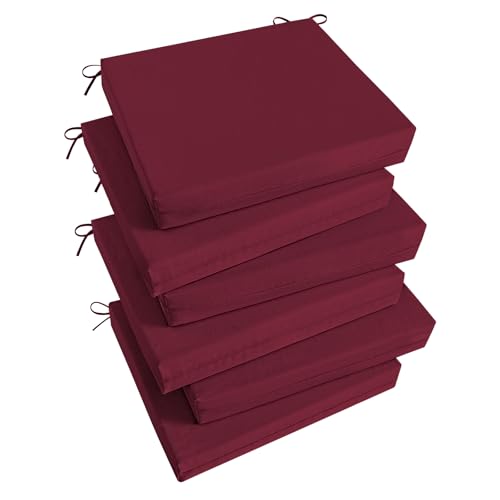 Image of Basic Beyond Outdoor Chair Cushions Set of 6, Square Corner Outdoor Cushions for Patio Furniture, Water Resistant Patio Chair Cushions with 2 Ties, 18.5x16x3, Burgundy