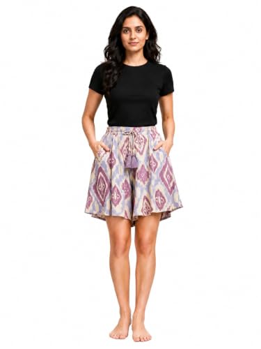 Image of B STORIES Women's Ultra-Soft Printed 100% Viscose Culotte Shorts | Soft Casual High Waist Lounge Shorts | Girls Ladies Stylish Quirky Casual Summer Beach Bottoms (S-XXL)