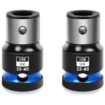 1/4 Square Drive to 1/4 Bit Hex Socket Adapter Impact Driver Bit Adapter for Impact Wrench CR-MO Steel 2 Pack