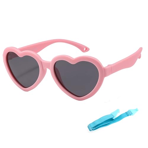 Kursan Kids Heart Shaped Polarized Sunglasses for Girls Boys, Flexible TPEE Rubber Frame Suitable for Children Age 3-8