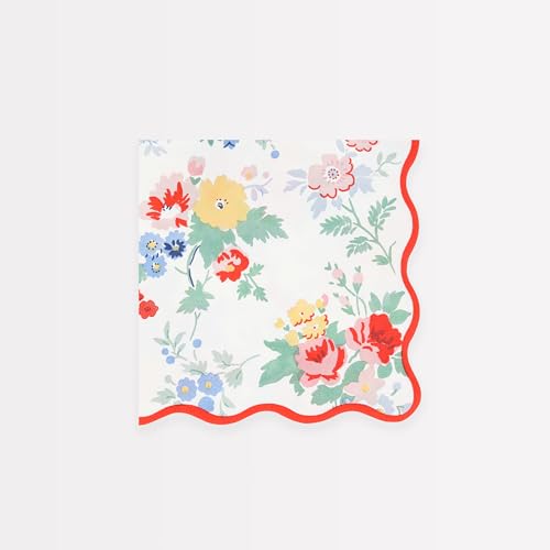 Meri Meri Vintage Floral Napkins (Pack of 16), Thick & Absorbent 3-Ply Paper, Floral Paper Napkins, Scalloped Edge, Disposable