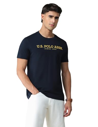 Image of U.S. Polo ASSN. Knitted Slim Fit Cotton T-Shirts for Men - Breathable & Comfortable, Half Sleeves Mens Casual T Shirts