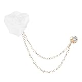 M METERXITY 1-Pack Rose Flower Brooch Pin for Men Suit, Cloth Handmade Flower Lapel Pin with Gold Badge Tassel Chain Brooches for Men Wedding Accessories/Prom/Party [White]