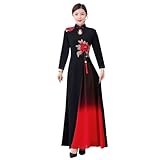 [GANDUS] チャイナドレス 刺繍柄 レディース ドレス おしゃれ 気質 モダン エレガント 大きいサイズ ドレス ディナー お呼ばれ パーティー 通勤 普段着 5色 7サイズ M-5XL (ブラック,3XL)