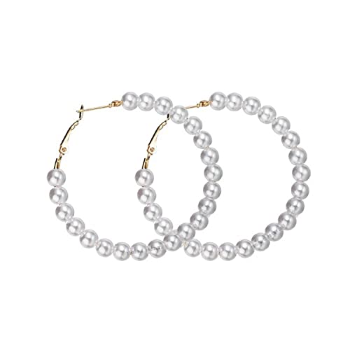 Image of Young & Forever Gift Gold Plated Brass and Simulated Beaded Pearl Hoop Earrings for Women /Girls