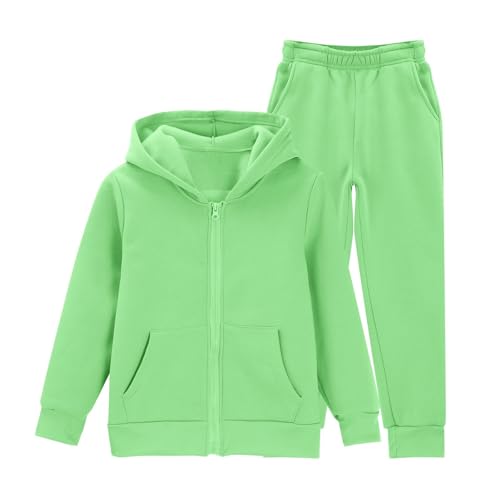 Teen Girls 2 Piece Jogging Set Zip up Cute Hoodie+baggy Straight Sweatpants Tween Kids Fleece Plain Sweatshirts Clothes