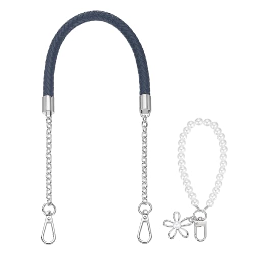 Asa trenzada para bolso de hombro con eslabones metálicos y colgante de perla exclusivo