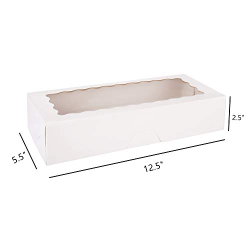 Tcoivs 20-Pack Cookie Boxes with Window, 12.5" x 5.5" x 2.5", White Bakery Boxes, Auto-Popup Treat Boxes for Pastries, Strawberries