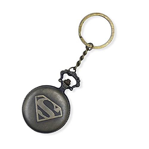 Image of AUGEN Premium Pocket Watch Metal Keychain Superman 2 Retro Vintage for Gifting With Key Ring Anti-Rust (Pack Of 1)