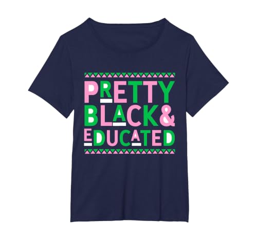 Pretty Black and Educated Afro African Queen American Girl T-Shirt, Women's Plus, Navy Blue, 6X