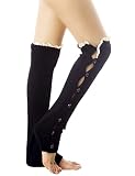 iB-iP Women's Knitting Button Down Light Eyelet Lace Cuff Knee High Leg Warmers, Size: One Size, Bla
