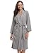 Produktbild Vlazom Damen Bademantel Langarm Baumwolle Leicht Morgenmantel Waffel Sleepwear Mit V Kragen Kimono Saunamantel Robe(XL,Grau-Style A)