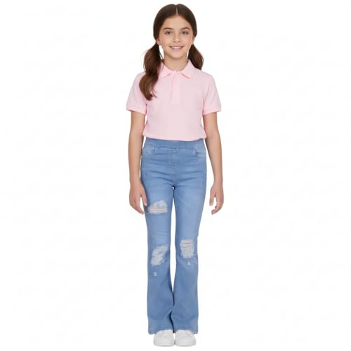 A2Z 4 Kids Girls Denim Jeans Comfort Stretchy Jeggings Bell Bottom Ripped - Jeans JN37 Light Blue 7-8