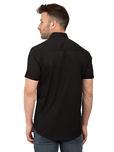 Image of Men's Half Sleeve Double Pocket,Spread Collar Casual Solid Cargo Shirt Beige