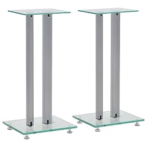 vidaXL スピーカースタンド 2点 強化ガラス製 柱2本デザイン シルバー