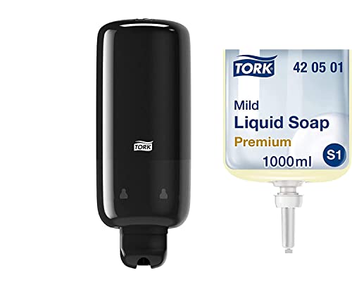 Distributeur de savon Tork S1 S11 mural noir anti-gaspillage