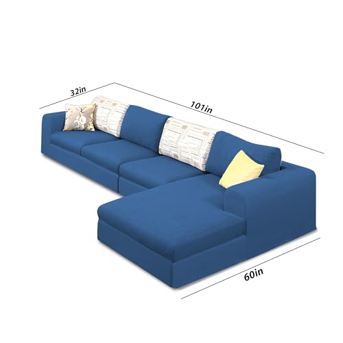 Image of Koza RHS 6 Seater L Shape Sofa Set for Living Room (Blue Fabric) Premium Fabric Sofa