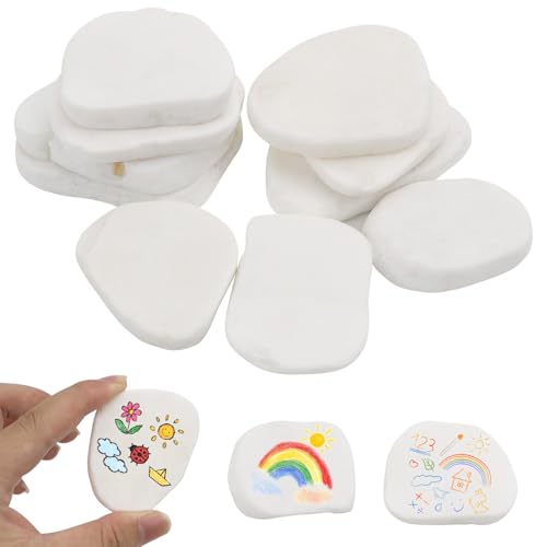 VZXZXE 12 piedras para pintar, piedras blancas planas para pintar, 3-7 cm, piedras decorativas blancas, piedras blancas para pintar, piedras decorativas para pintura colorida y decoración, juego de