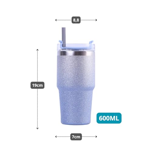Copo Térmico Com Canudo e Tampa Grande Água Conserva Temperatura Gelada Quente Garrafa Térmica (Azul