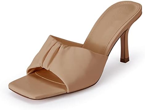 PiePieBuy Womens Square Open Toe Heeled Sandals Slip On Mules Slingback Dress Party Shoes