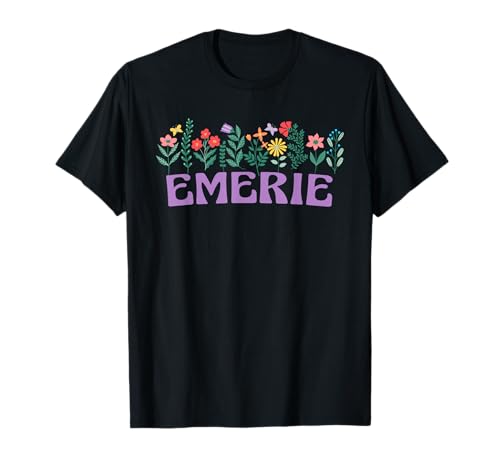 Wildflower Floral Emerie Nombre Día de la Madre Mujeres Camiseta