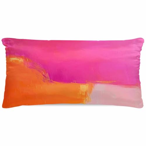 Body Pillow Pillowcase, Orange Ponk Silk Pillowcases for Hair and Skin with Zipper, Gradient Splatter Foil Painting Grunge Art Soft Breathable Cooling Pillow Cover for Women, 20 x 40 Inches
