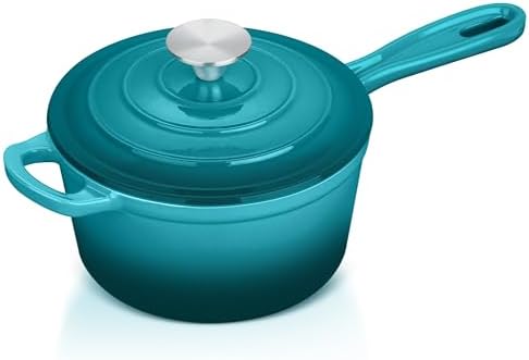 Leonyo Panela de Ferro Fundido Esmaltado com Tampa, 1 Litro, Verd...