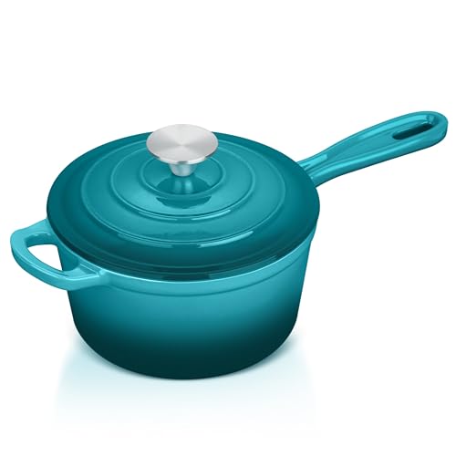 Leonyo Panela de Ferro Fundido Esmaltado com Tampa, 1 Litro, Verd...