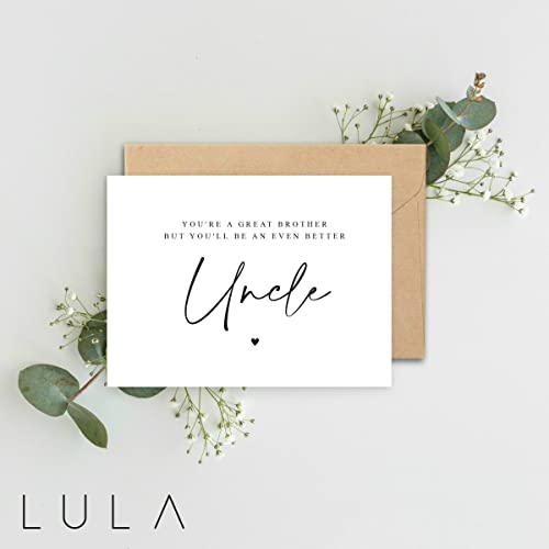 Lula Design Tarjeta de anuncio de embarazo de Gran Hermano a Tío A5 con sobre, tarjeta de anuncio de embarazo de tío, revelación de embarazo, sorpresa de tío