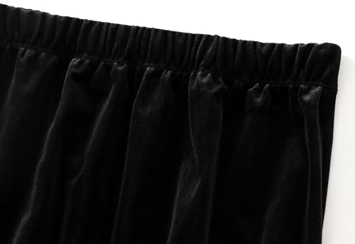 Womens Winter Velvet Elegant Long Skirt Stretch High Waist Maxi Skirt Black2