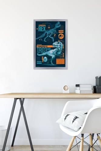 Poster T-Rex Jurassic World Fallen Kingdom sous cadre argenté premium - 6