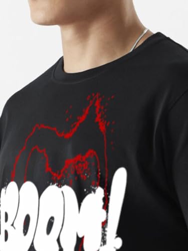 Image of Veirdo 100% Pure Cotton Round Neck Oversized Baggy Fit Drop Shoulder Front Boom Graphic Printed Black T-Shirt for Men & Boys (Available in S to 2XL)