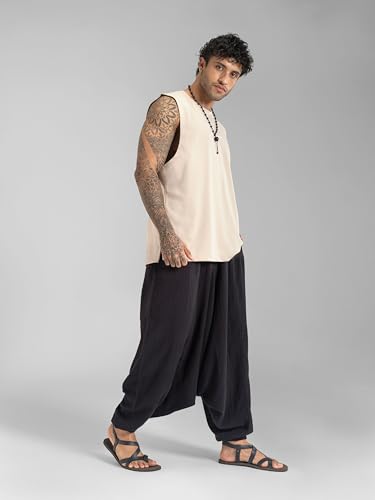 Image of The Veshti Company Men's Goa Groove Harem Pants | Breathable Cotton Boho Joggers with Relaxed Fit for Yoga, Dance, Travel & Lounge