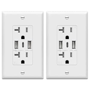 TOPGREENER USB Outlet, 3-Port Type C USB Wall Outlet, 20 Amp Tamper-Resistant Receptacle Plug, 20A Charging Power Outlet with USB Ports, UL Listed, TU22036AC3-2PCS, White, 2 Pack